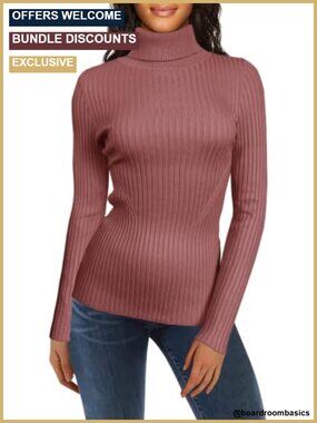 Ribbed Turtleneck Knit Pullover Sweater Slim Fit Women